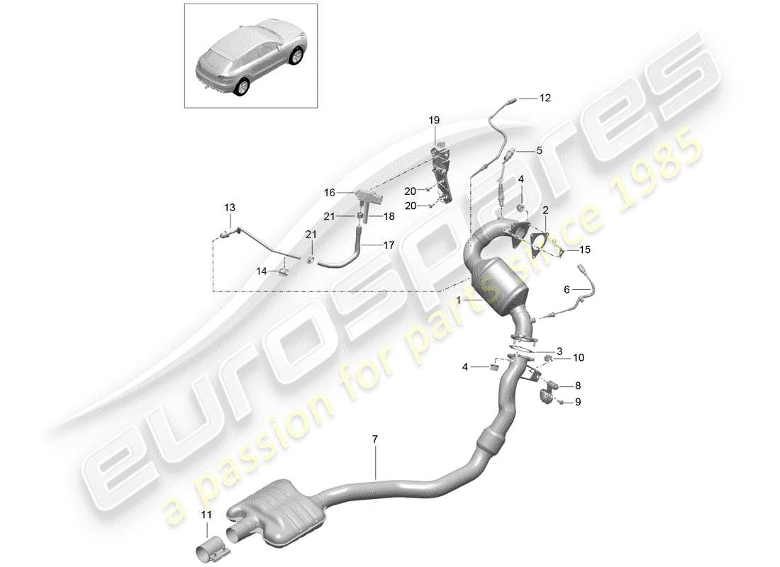porsche 2018 (macan) auspuffanlage teilediagramm