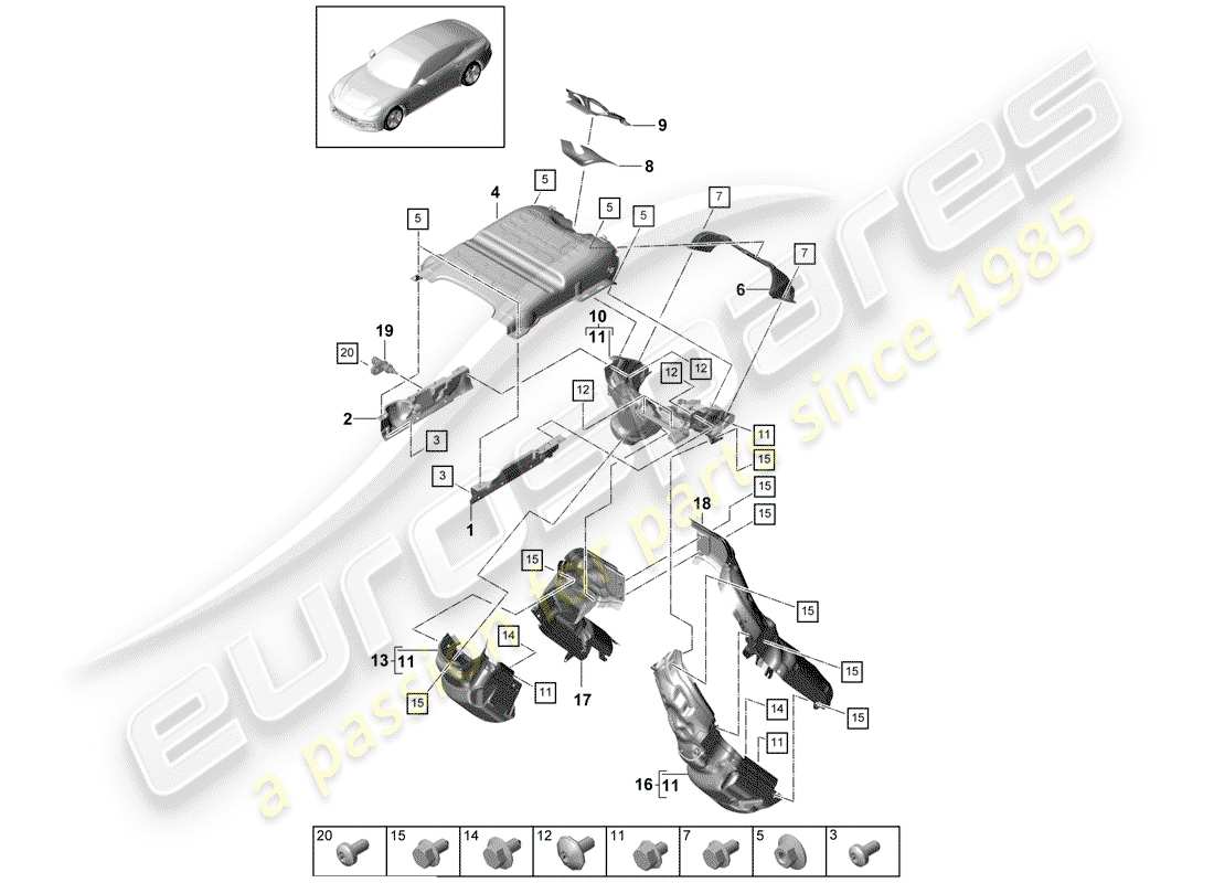 porsche 2020 (panamera 971-1) auspuffanlage teilediagramm
