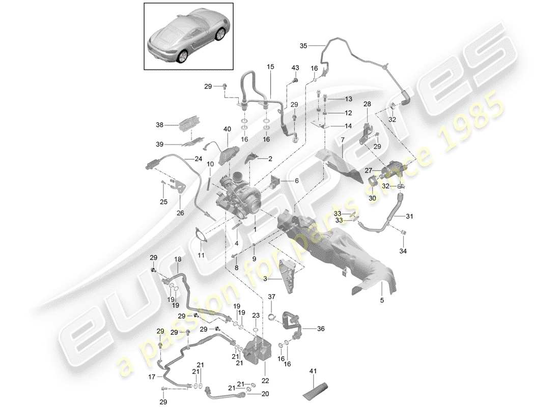 porsche 2019 (718 cayman) abgasturbolader teilediagramm