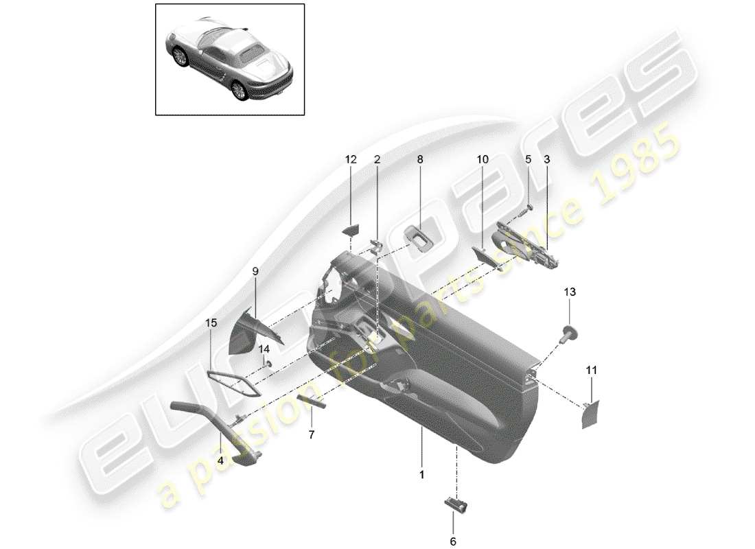 porsche 2017 (718 boxster) teilediagramm für türverkleidung