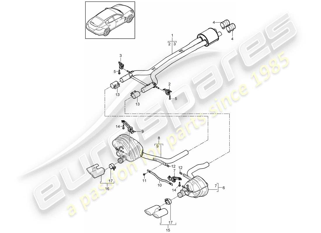 porsche 2010 (panamera 970) auspuffanlage teilediagramm