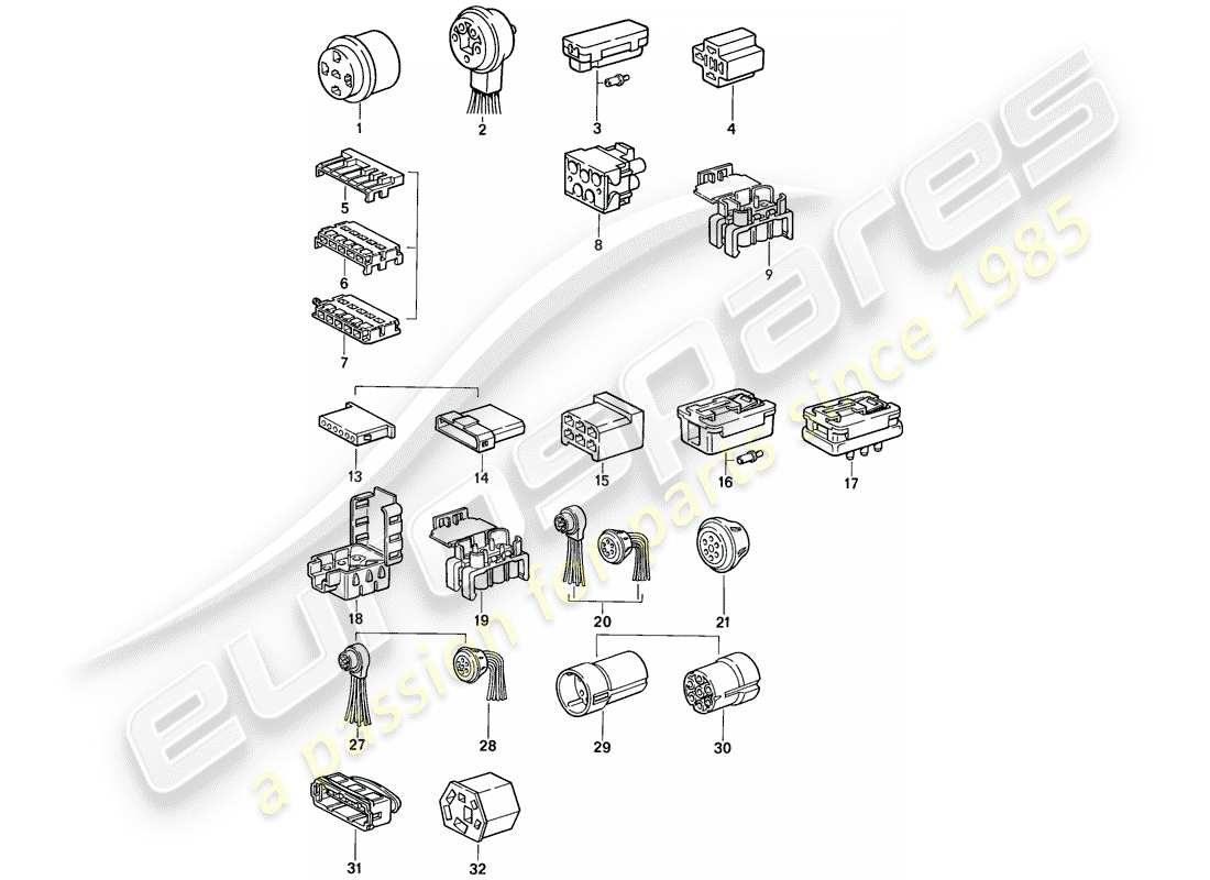 porsche 1986 (944) steckverbindergehäuse ersatzteildiagramm