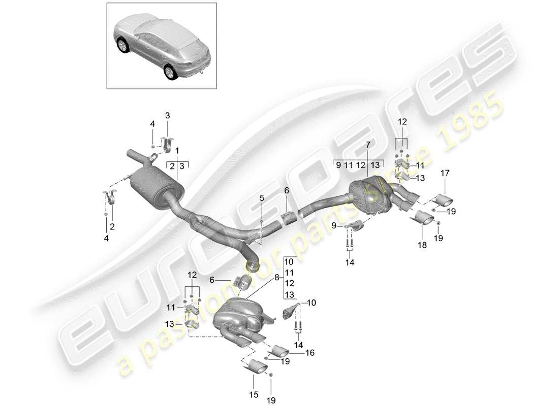 porsche 2018 (macan) auspuffanlage teilediagramm