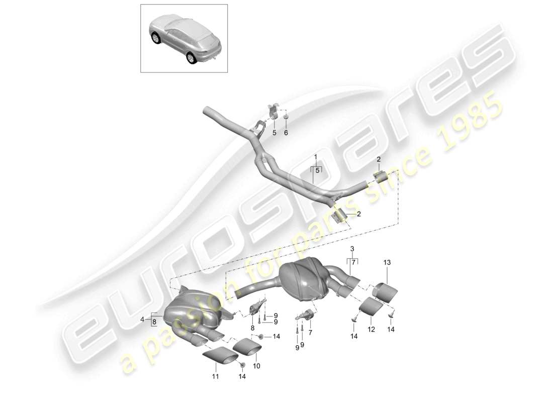 porsche 2017 (macan) abgasanlage vorschalldämpfer endschalldämpfer teilediagramm