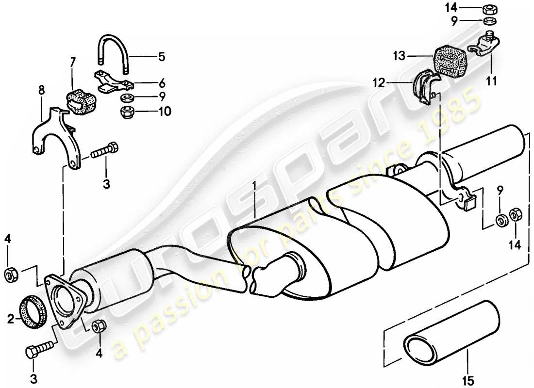 porsche 1988 (944) auspuffanlage - auspuffschalldämpfer, hinten ersatzteildiagramm
