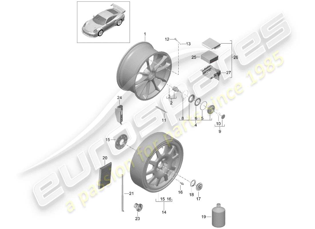 porsche 2019 (991-2 turbo) leichtmetallfelge teilediagramm