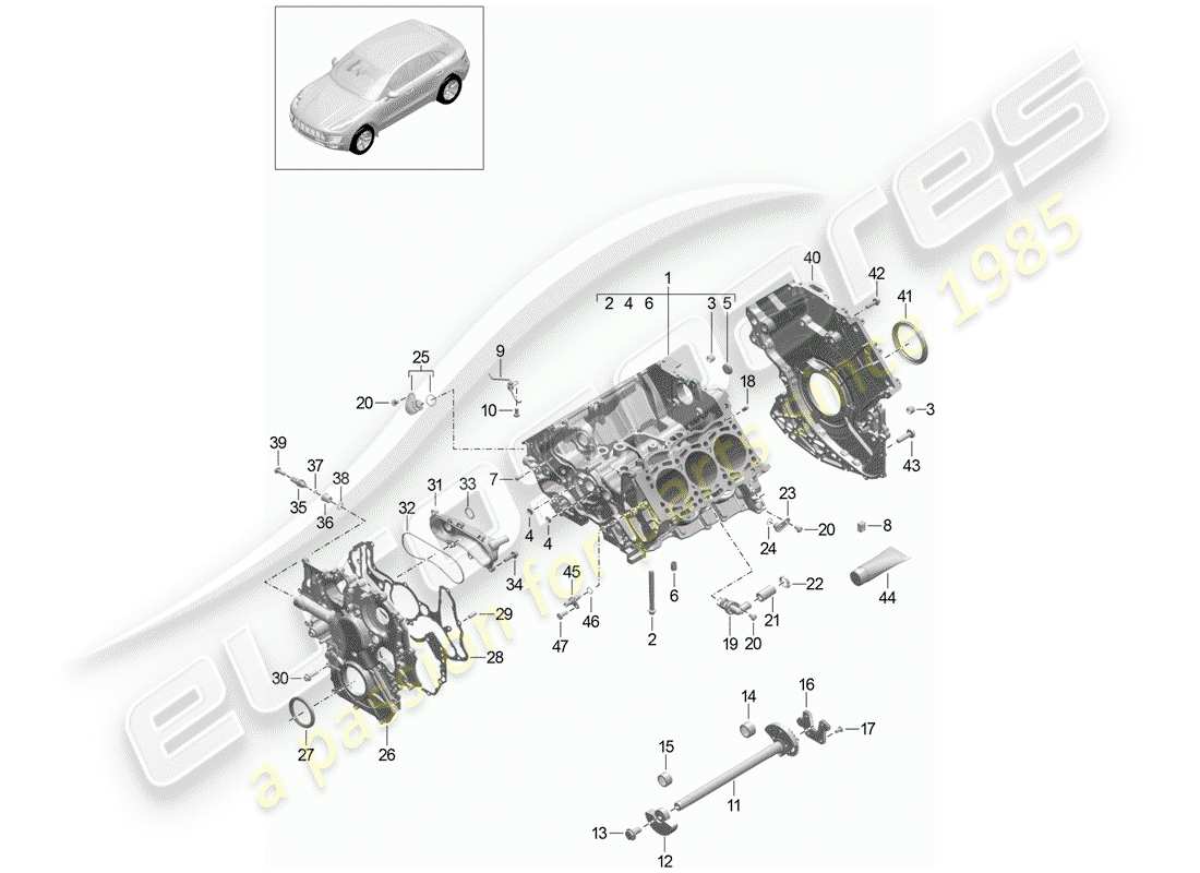 porsche 2018 (macan) kurbelgehäuse-teilediagramm