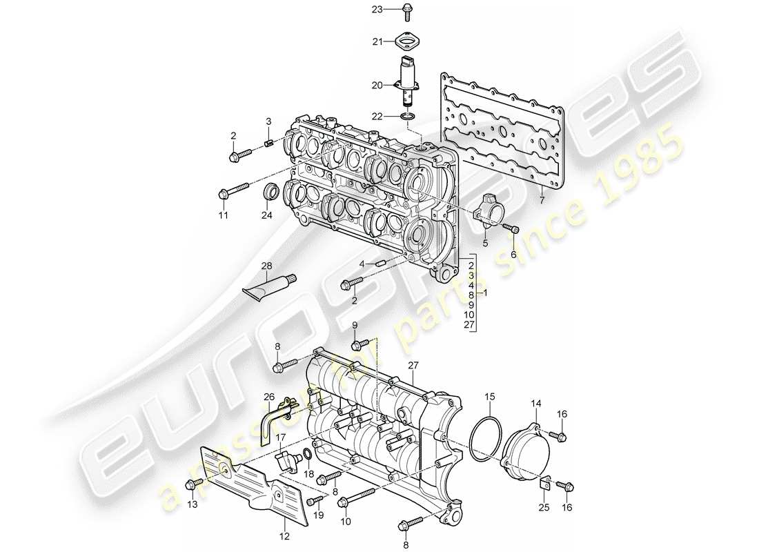 porsche 2008 (997-1 gt3) nockenwellengehäuse ersatzteildiagramm