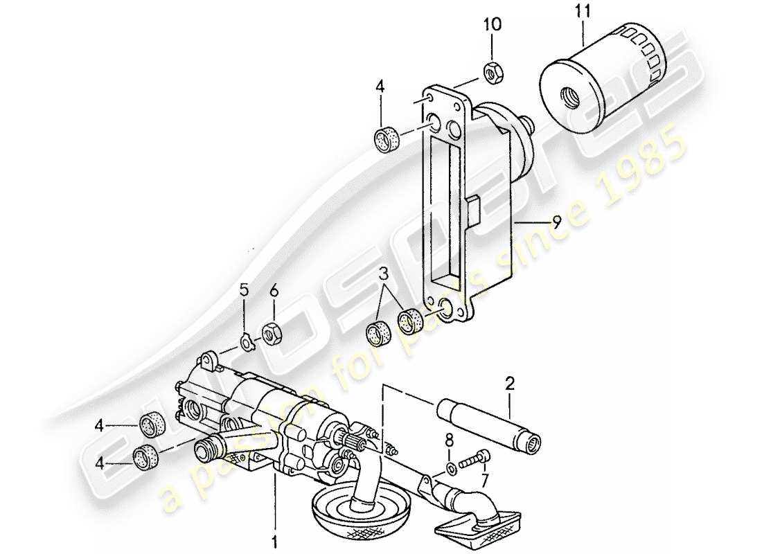 porsche 1988 (959) motorschmierung - ölpumpe - motor teilediagramm