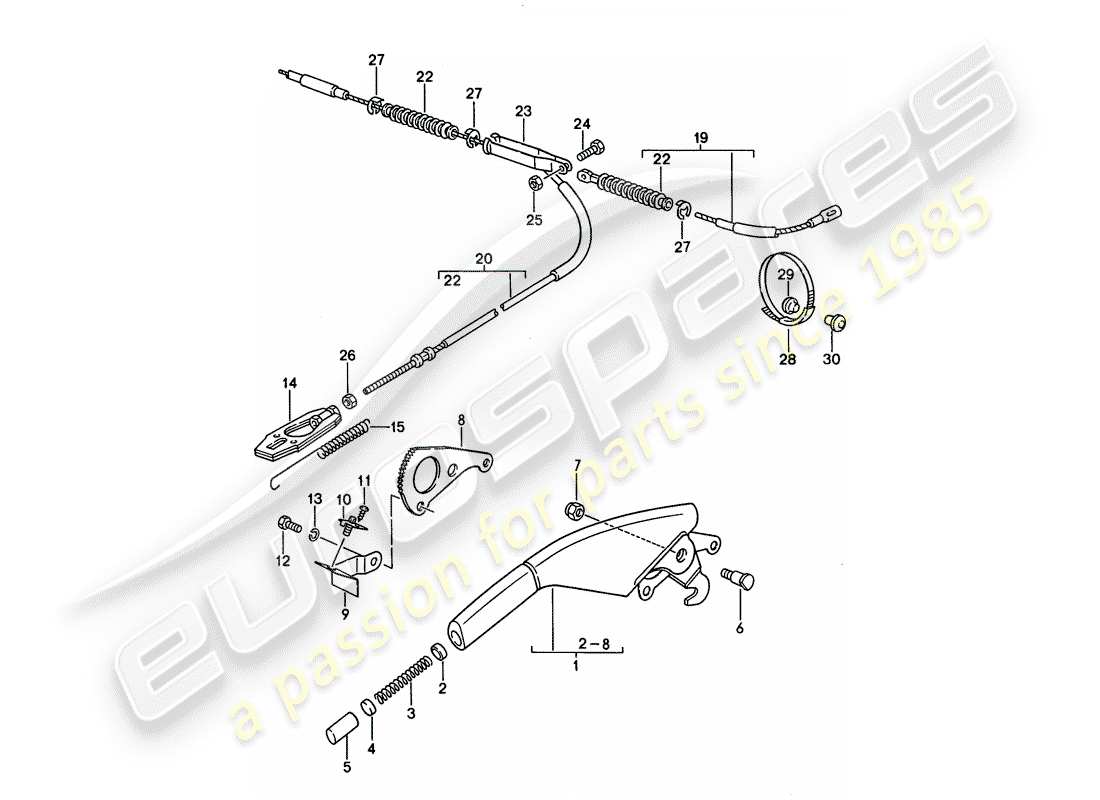 porsche 1995 (968) handbremshebel ersatzteildiagramm