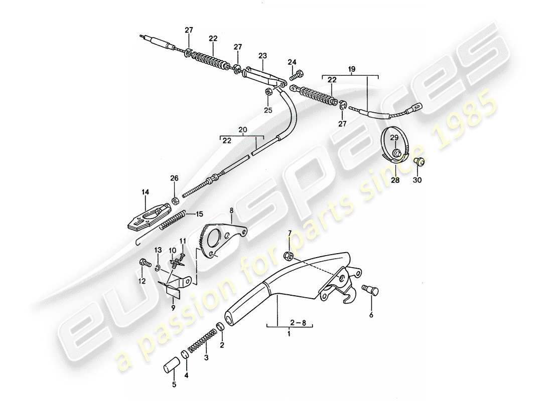 porsche 968 (1995) handbremshebel ersatzteildiagramm