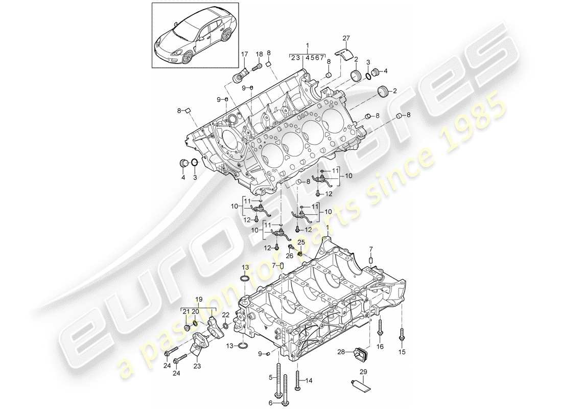 porsche 2010 (panamera 970) kurbelgehäuse-teilediagramm