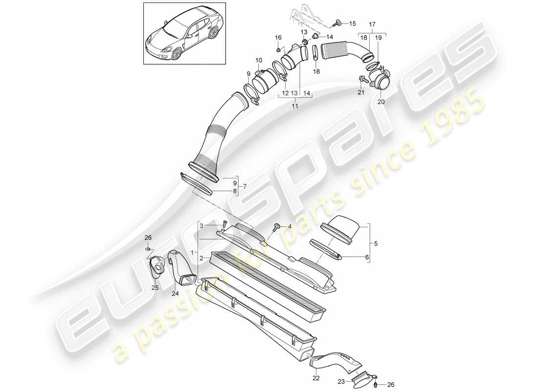 porsche 2010 (panamera 970) luftfiltersystem teilediagramm