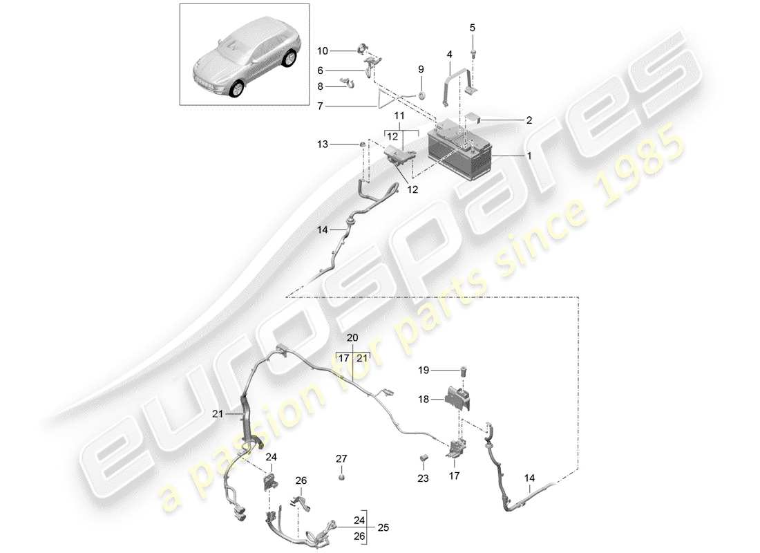porsche 2016 (macan) batterie teilediagramm