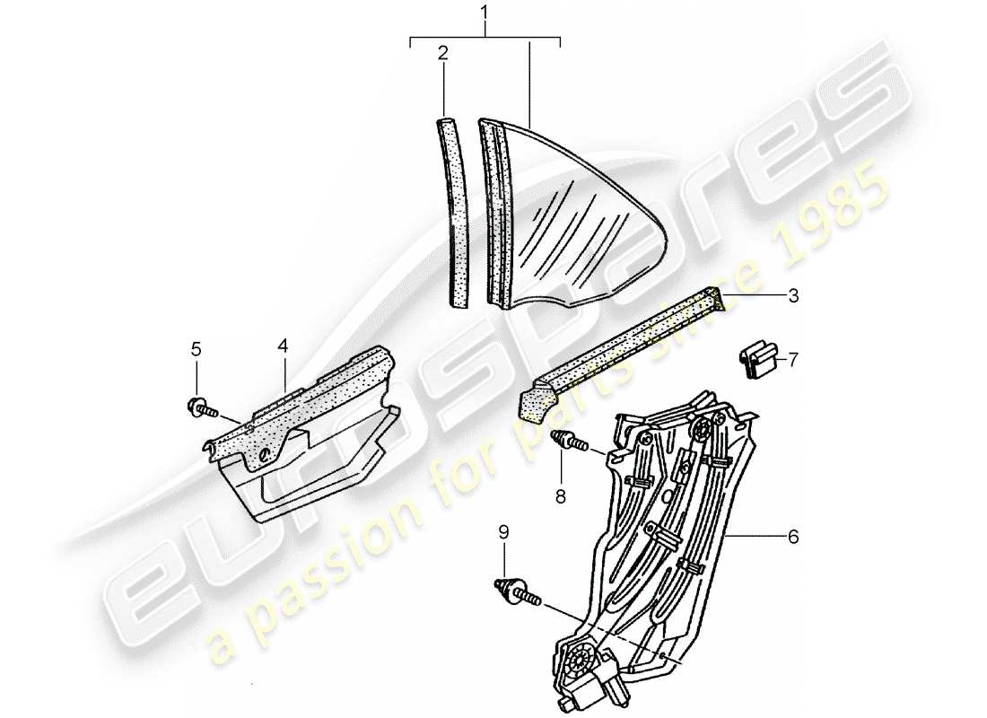 porsche 2003 (996 turbo / gt2) seitenfenster-ersatzteildiagramm