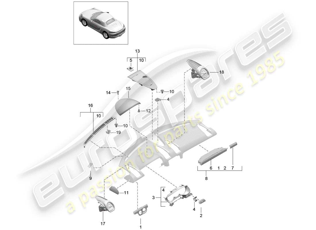 porsche 2017 (718 boxster) zubehör teilediagramm