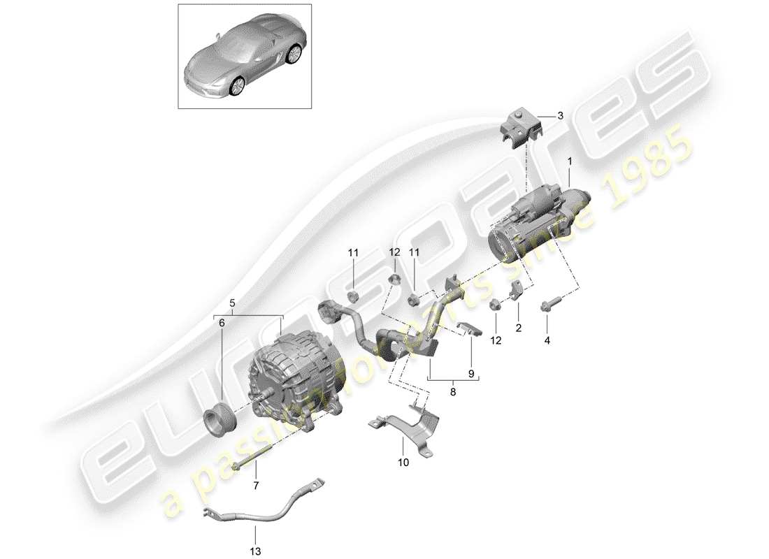 porsche 2016 (981 boxster spyder) starter-ersatzteildiagramm