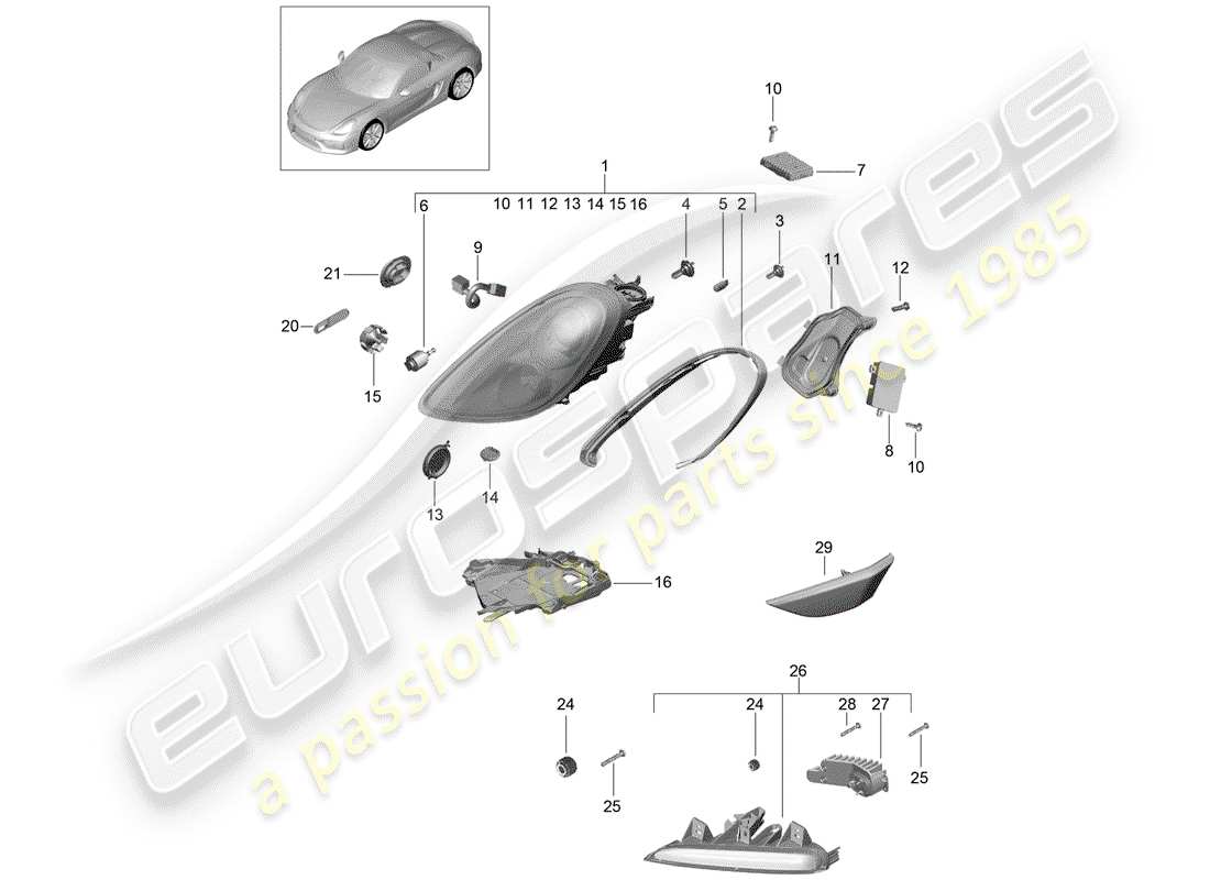 porsche 2016 (981 boxster spyder) scheinwerfer-teilediagramm