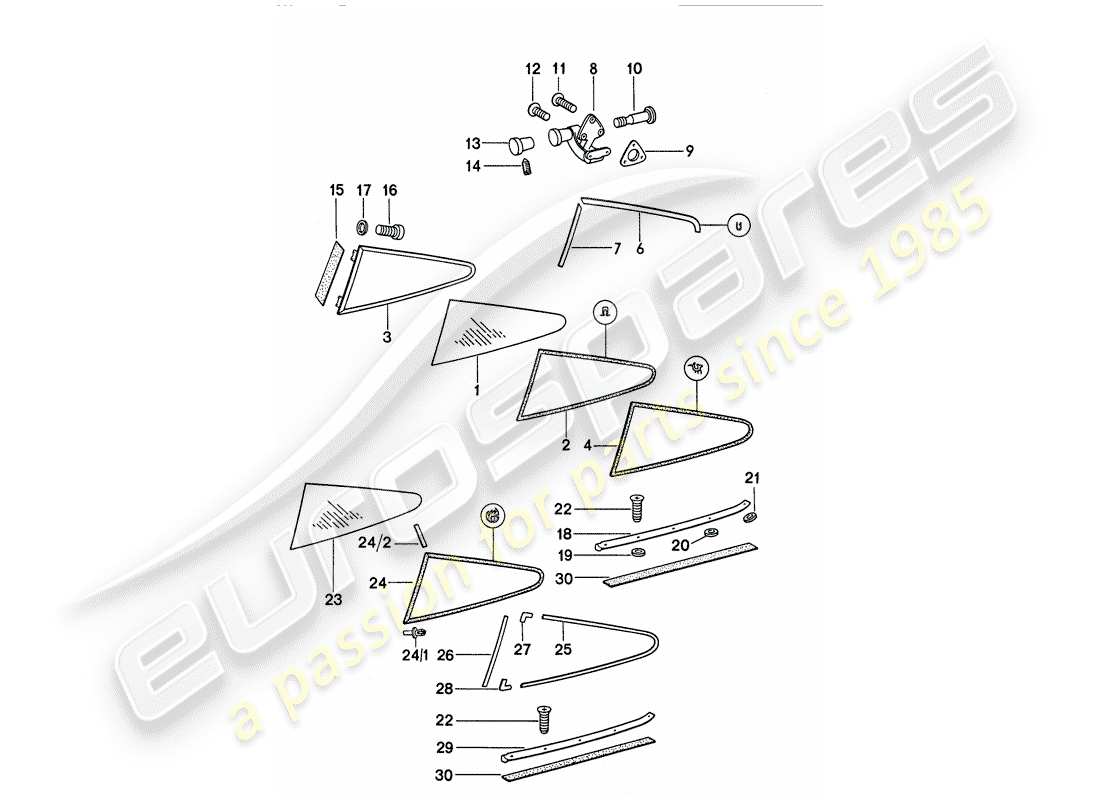 porsche 1977 (911) fensterverglasung ersatzteildiagramm