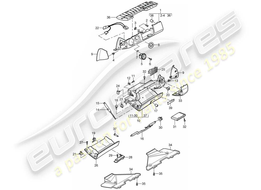 porsche 2008 (987 cayman) handschuhfach-ersatzteildiagramm