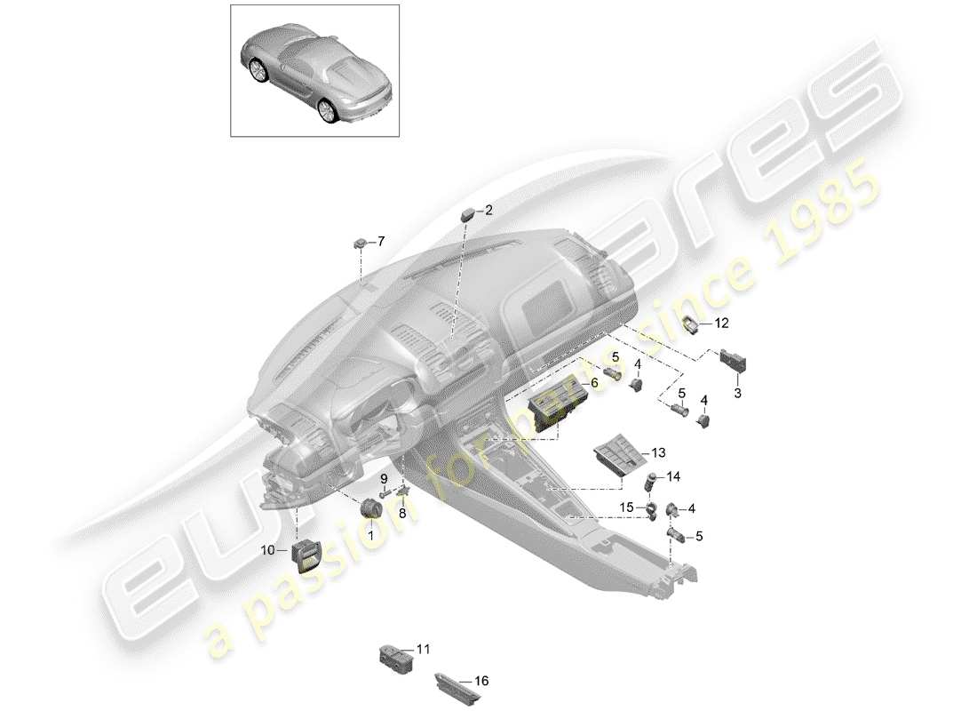 porsche 2016 (981 boxster spyder) switch-ersatzteildiagramm