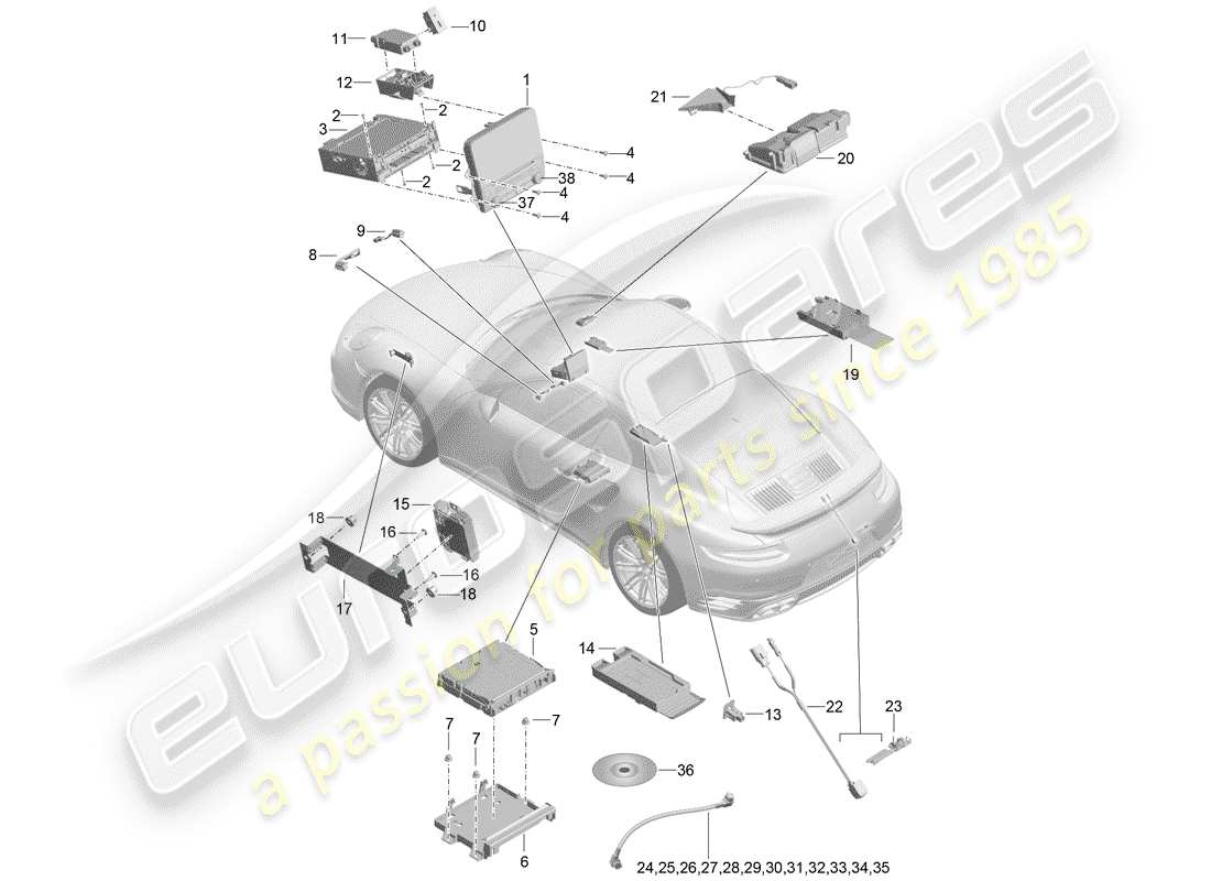 porsche 2016 (991-1 turbo) display-ersatzteildiagramm