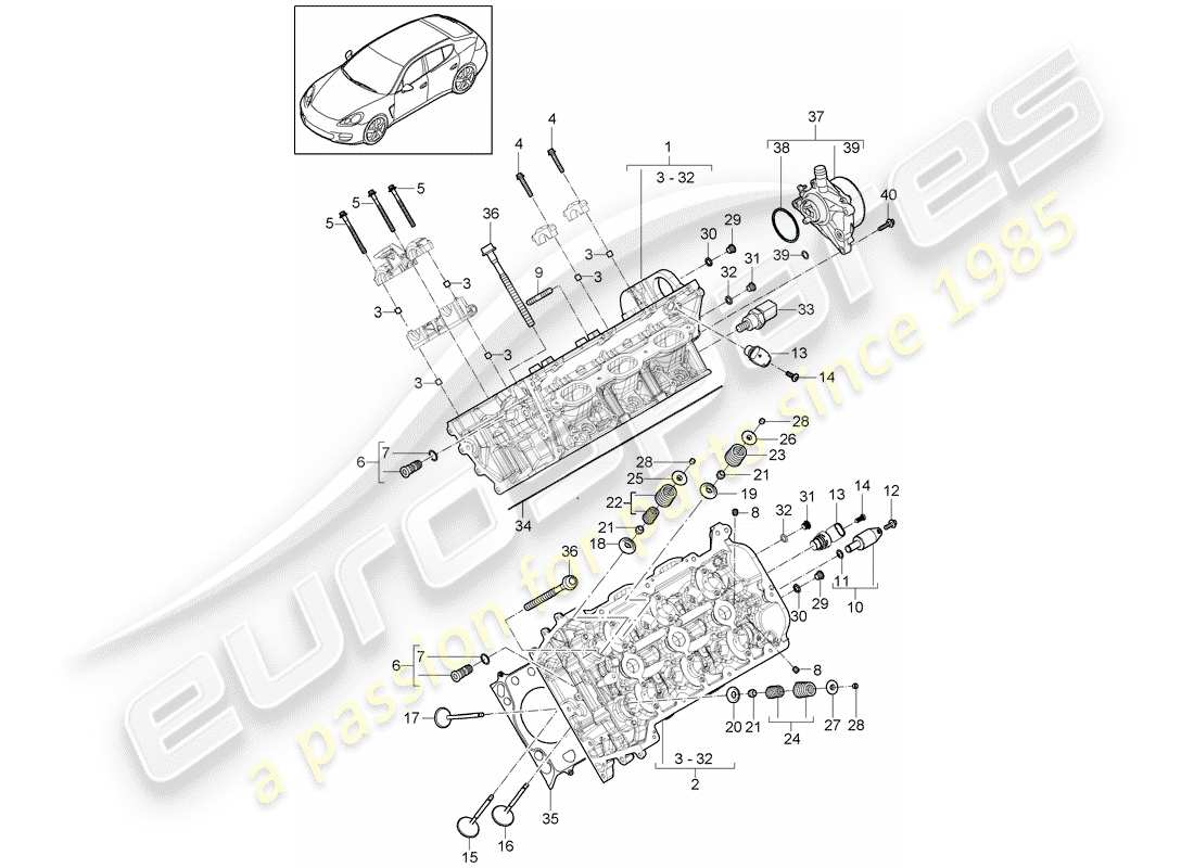 porsche 2010 (panamera 970) zylinderkopf teilediagramm
