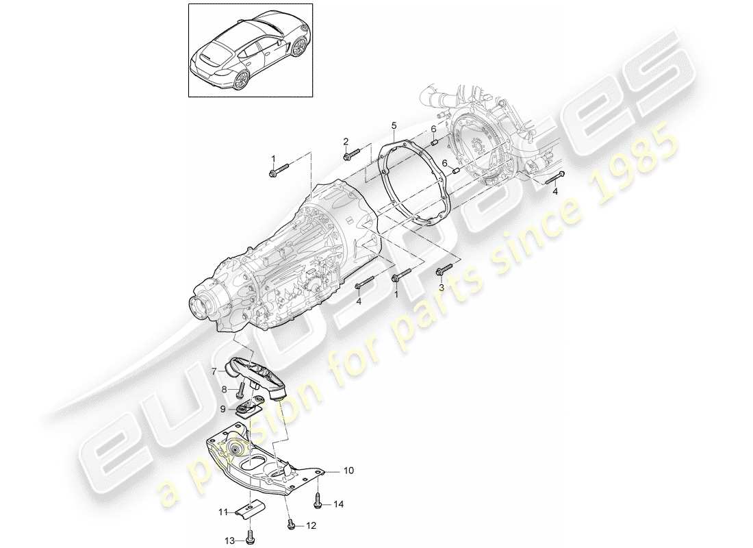porsche 2010 (panamera 970) befestigungsteile für motor und ersatzteildiagramm