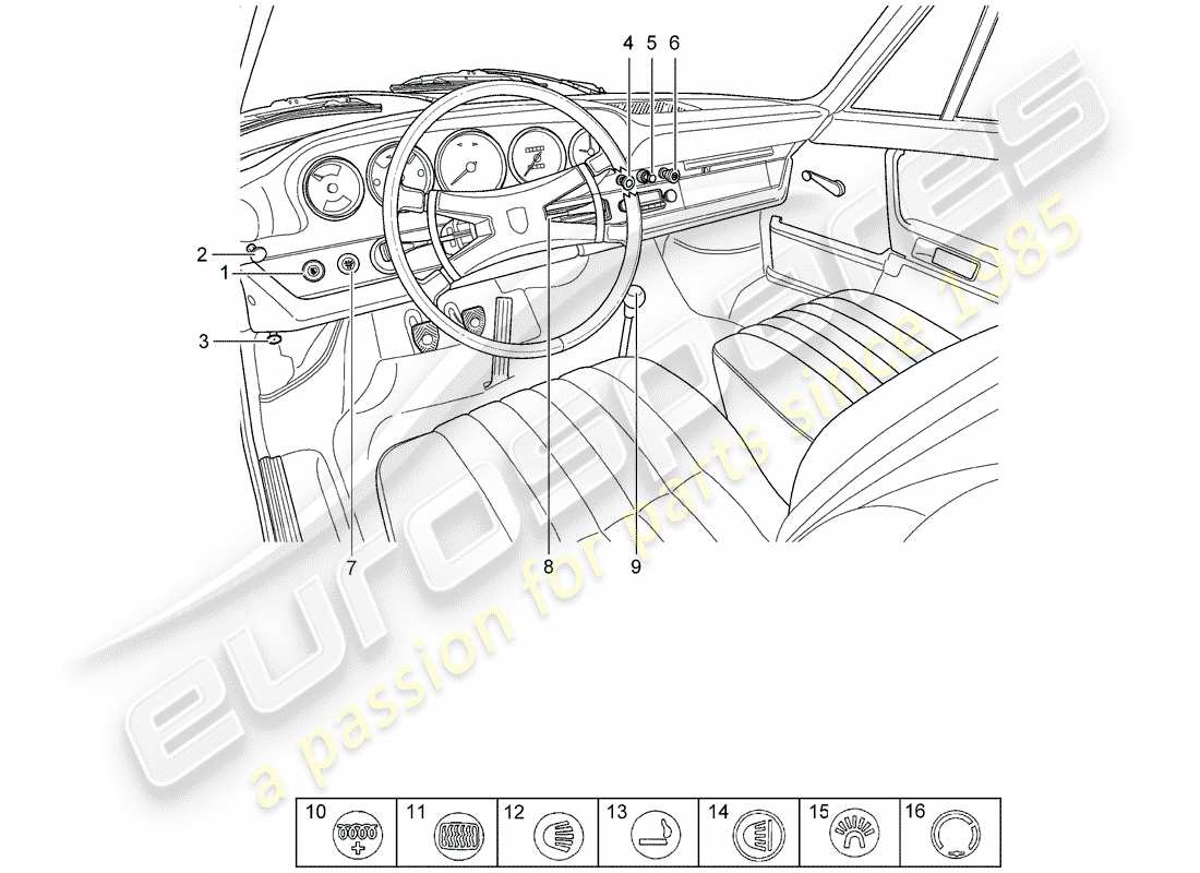 porsche 1970 (911) taste - schalter - d - mj 1968>> ersatzteildiagramm