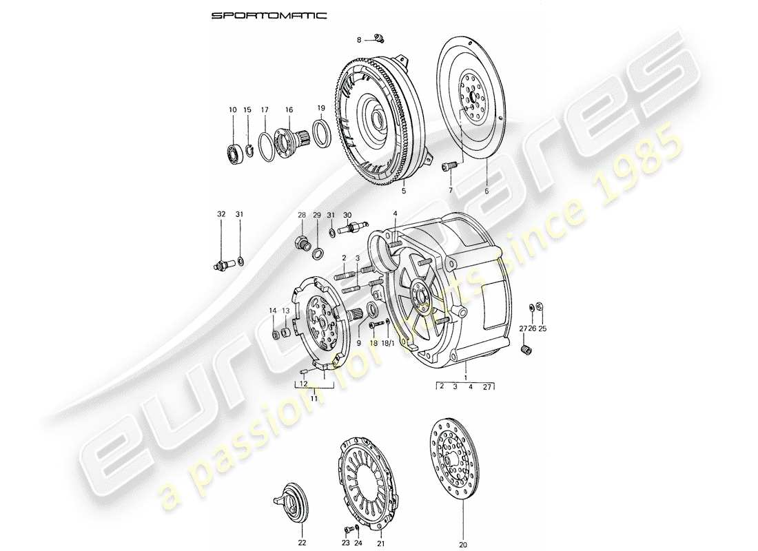 porsche 1977 (911) drehmomentwandler - wandlergehäuse ersatzteildiagramm