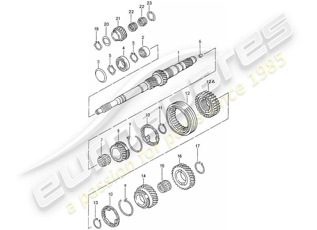 porsche 2000 (986 boxster) zahnräder und wellen ersatzteildiagramm