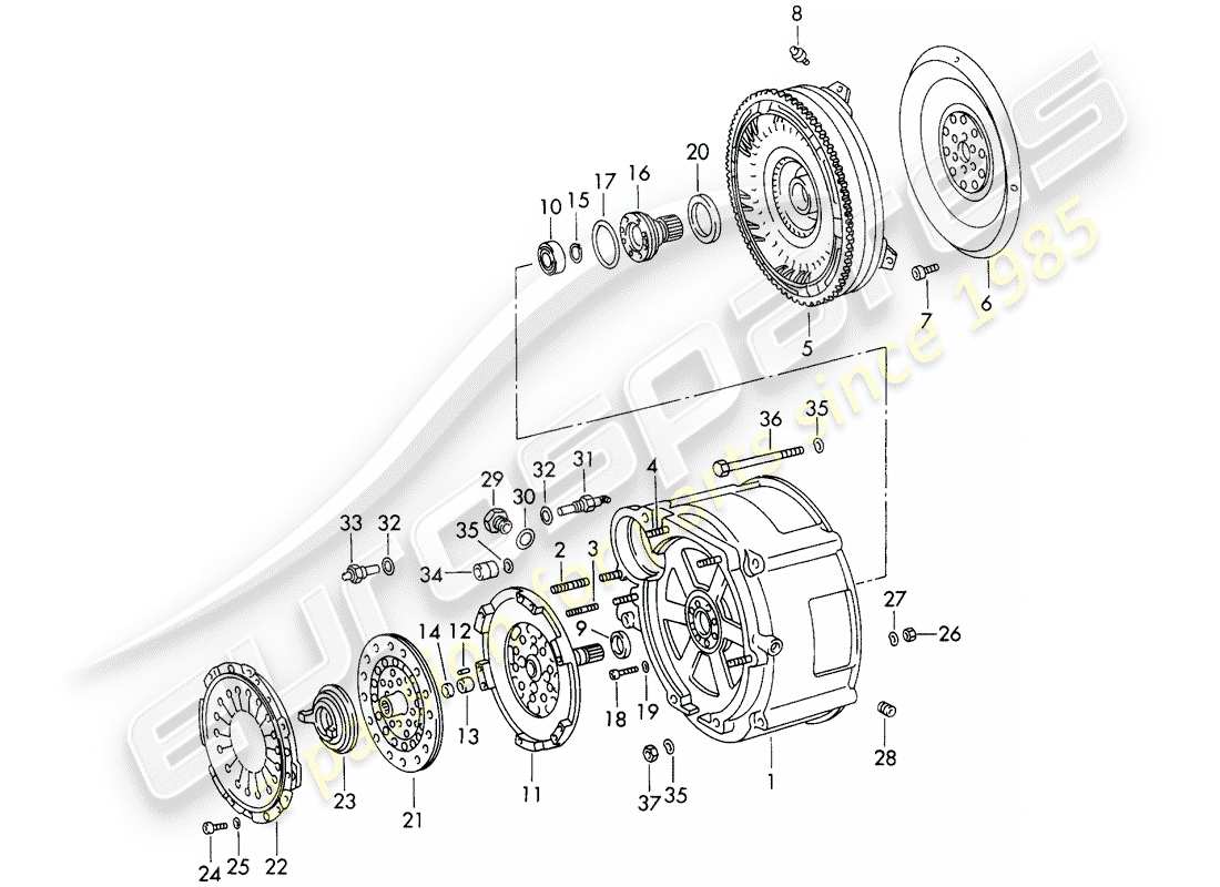 porsche 1973 (911) drehmomentwandler - und - wandlergehäuse - typ 925 - sportomatic - d - mj 1972>> ersatzteildiagramm