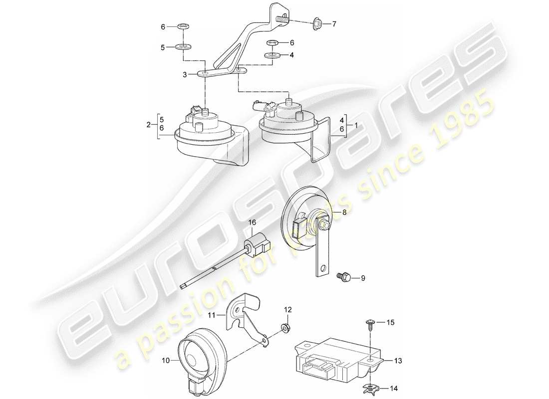 porsche 2008 (997-1) fanfarenhorn teilediagramm
