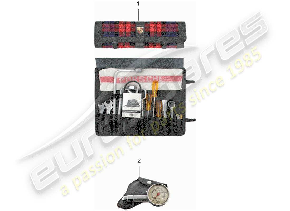porsche 1954 (accessories) werkzeugtasche ersatzteildiagramm