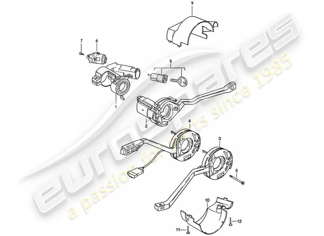 porsche 1988 (924s) lenkschlossgehäuse - lenkstockschalter ersatzteildiagramm
