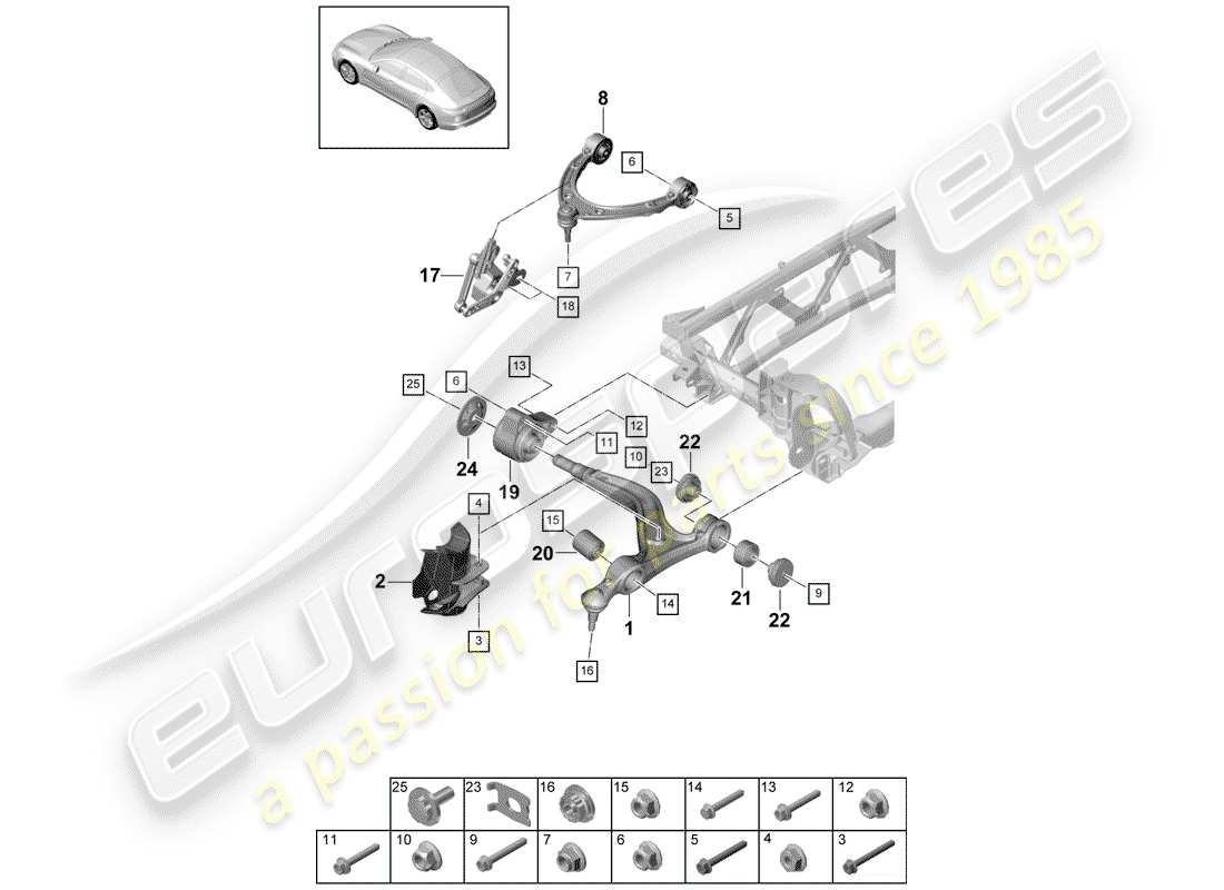 porsche 2020 (panamera 971-1) teilediagramm für querlenker
