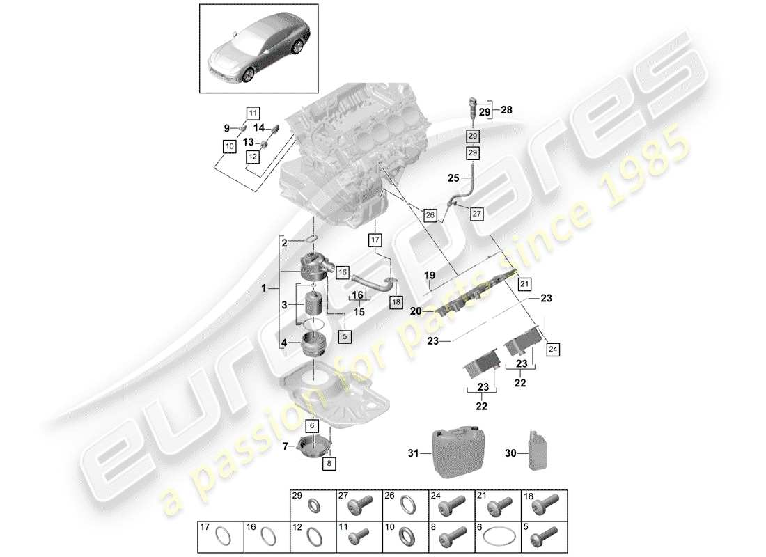 porsche 2020 (panamera 971-1) ölfilter ersatzteildiagramm