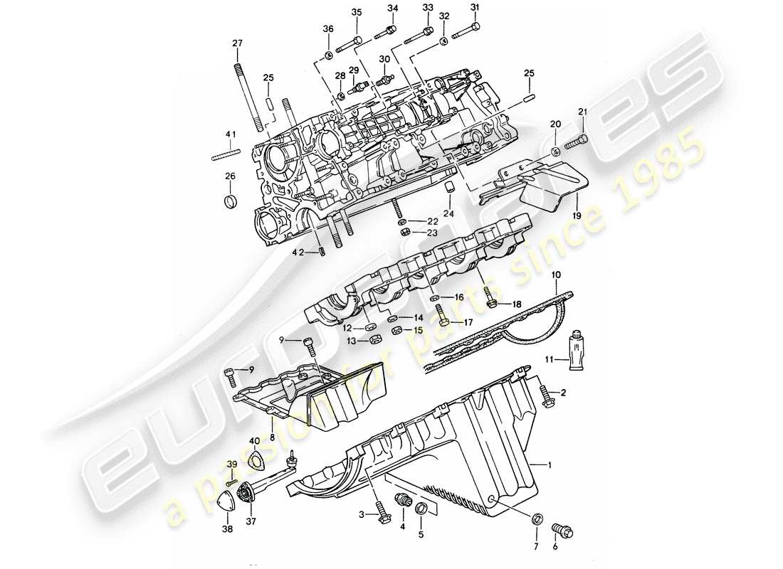 porsche 1995 (968) kurbelgehäuse - befestigungselemente ersatzteildiagramm