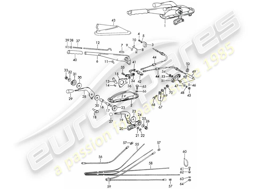 porsche 1969 (911/912) handbremse - manuelles gas - heizung - stellantrieb - d - mj 1968>> ersatzteildiagramm