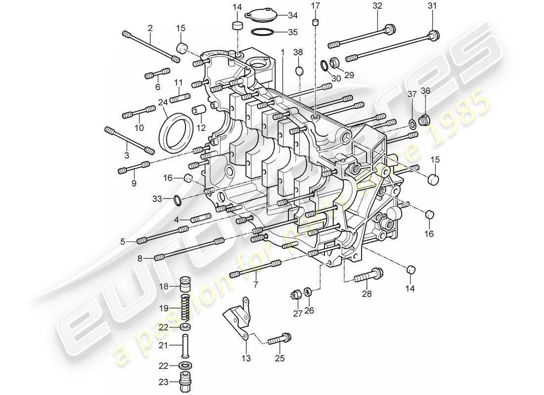porsche 2008 (997-1 gt3) kurbelgehäuse-teilediagramm
