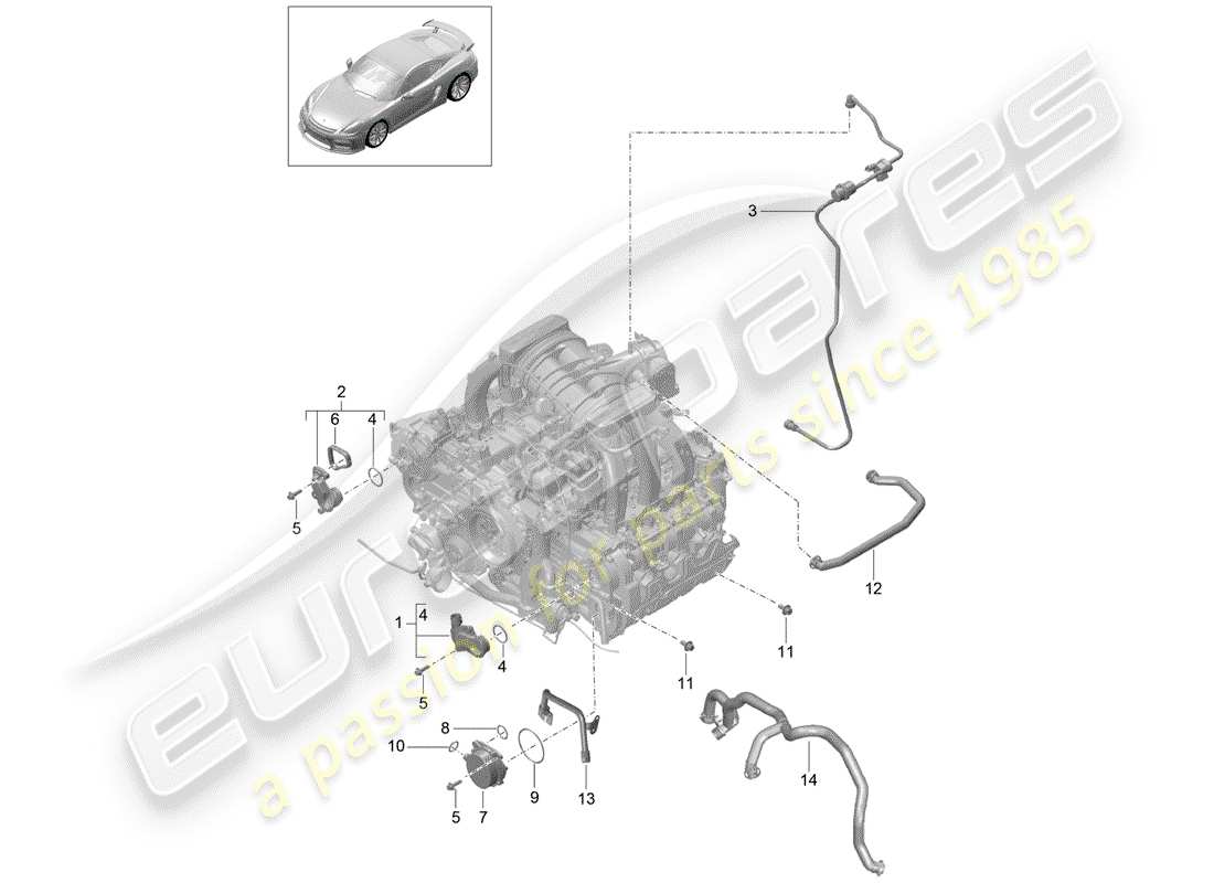 porsche 2016 (981 cayman gt4) kurbelgehäuse-teilediagramm