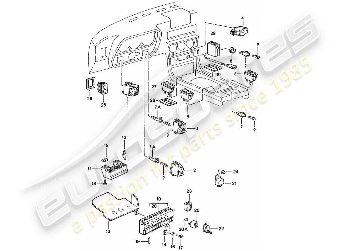 porsche 1986 (924s) schalter - relais ersatzteildiagramm