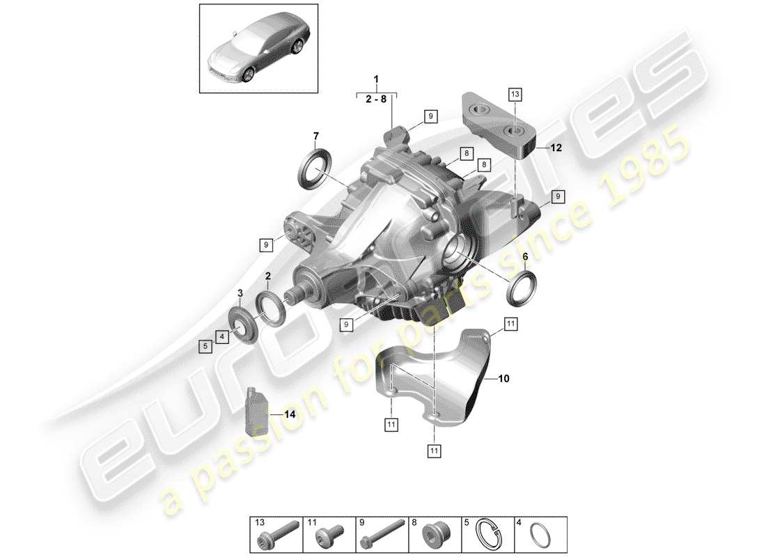 porsche 2020 (panamera 971-1) hinterachsdifferential ersatzteildiagramm