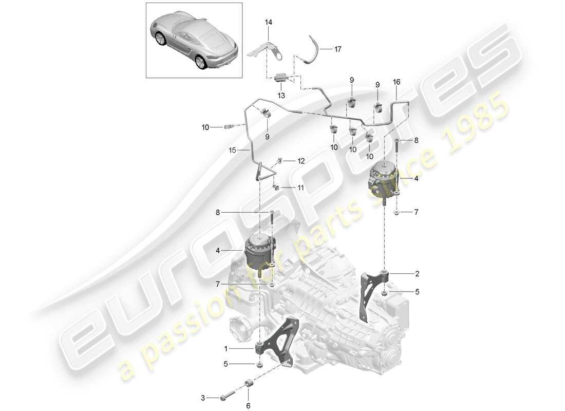 porsche 718 cayman (2020) getriebebefestigung ersatzteildiagramm
