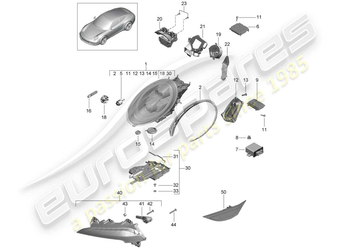 porsche 2016 (991-1) scheinwerfer-teilediagramm