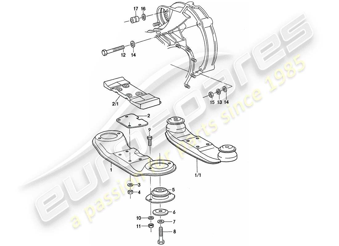 porsche 1976 (911) getriebeaufhängung teilediagramm