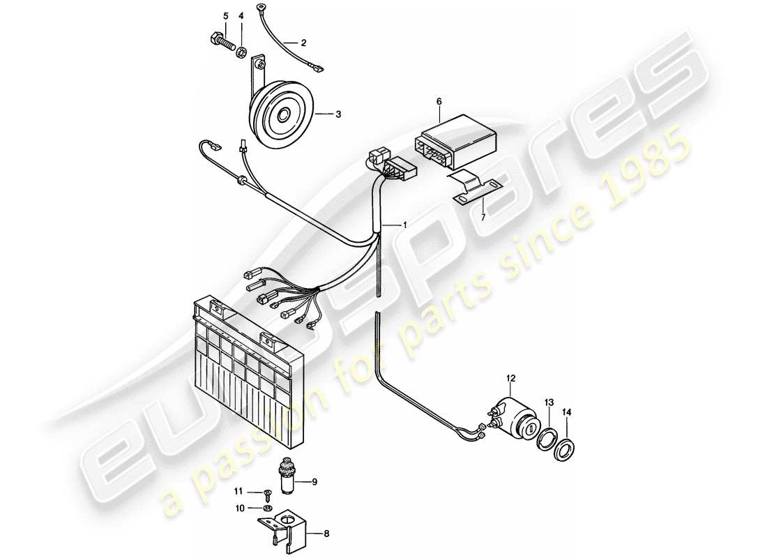 porsche 1986 (924s) alarmsystem teilediagramm