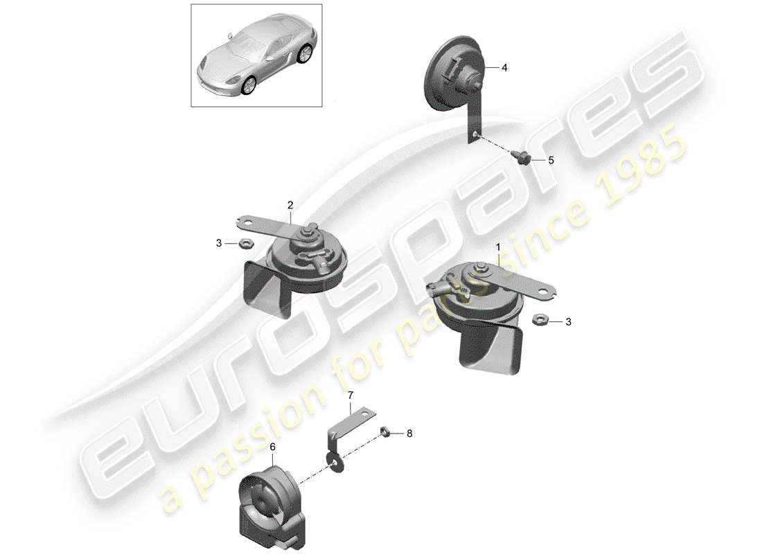 porsche 2018 (718 cayman) fanfare horn ersatzteildiagramm