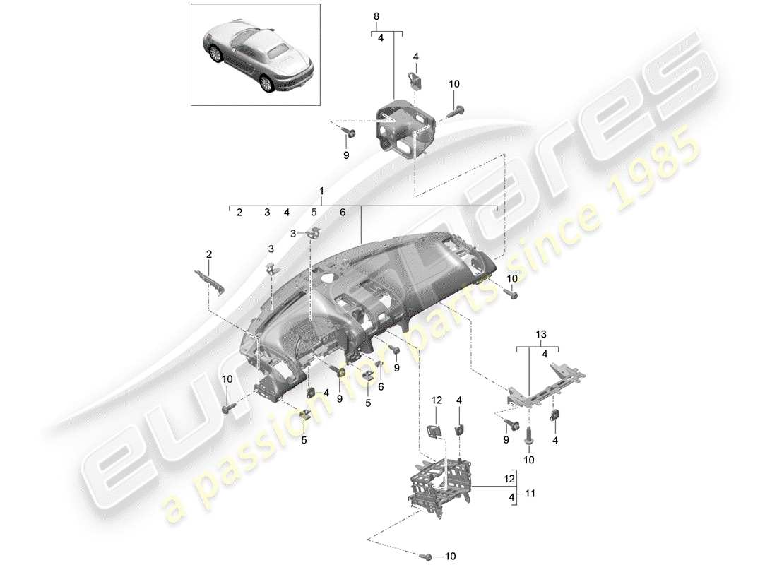 porsche 2018 (718 boxster) armaturenbrettverkleidung - ersatzteildiagramm