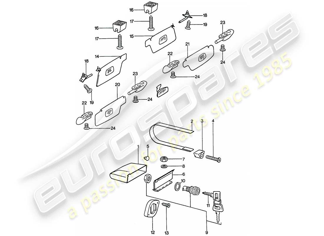 porsche 1977 (911) handschuhfach - sonnenblende ersatzteildiagramm